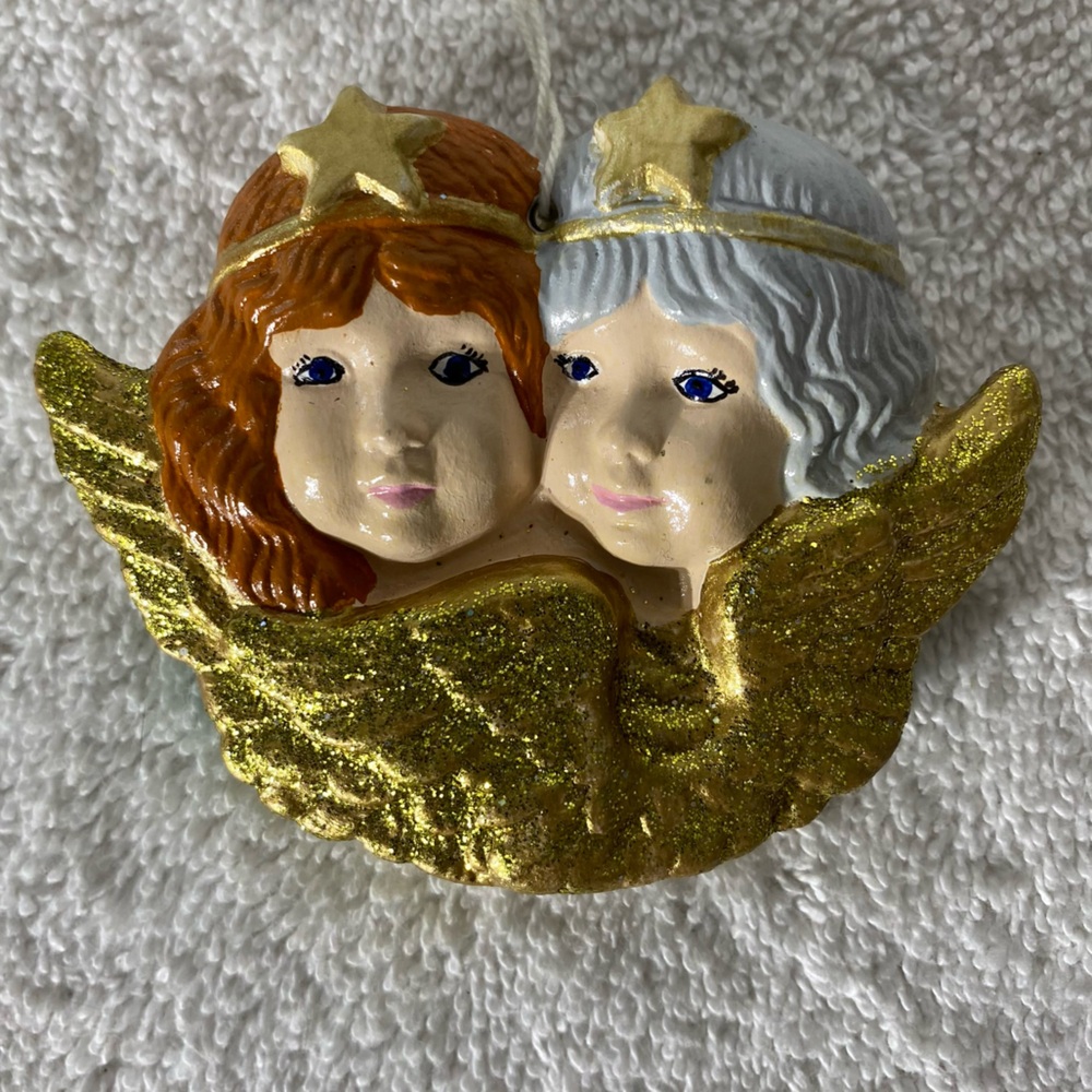 Vintage Hand Painted Angel Cherub Ceramic Christmas Tree Ornament